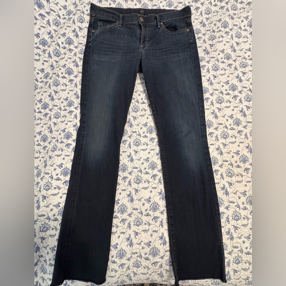 Citizens of Humanity Ava Low Rise Straight Leg Jeans Dark Wash Unfinished Hem 31
